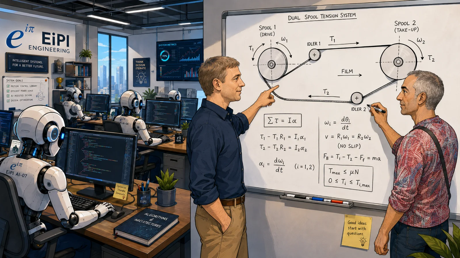 Illustration of collaborative engineering discussion in the Eipi Technologies workspace